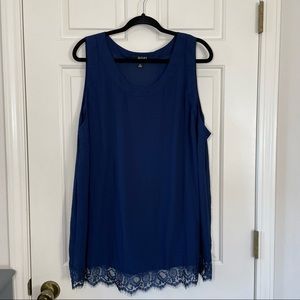 Sheer, Flowy Lace Bottom Navy Blue Sleeveless Blouse Top Sz 2X